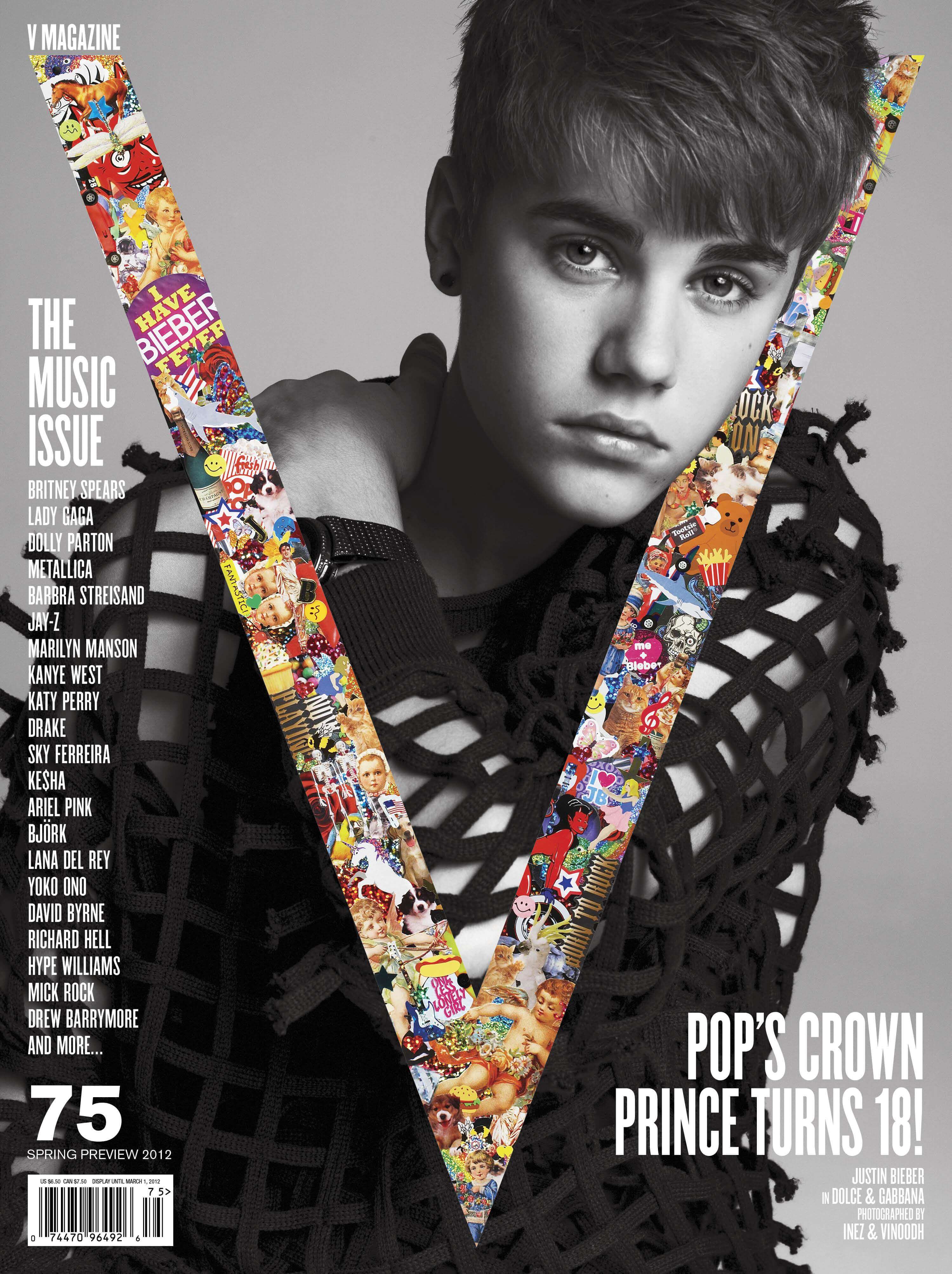 Justin Bieber Cover for V Magazine Issue 75: The Music Issue (Spring Preview 2012)
