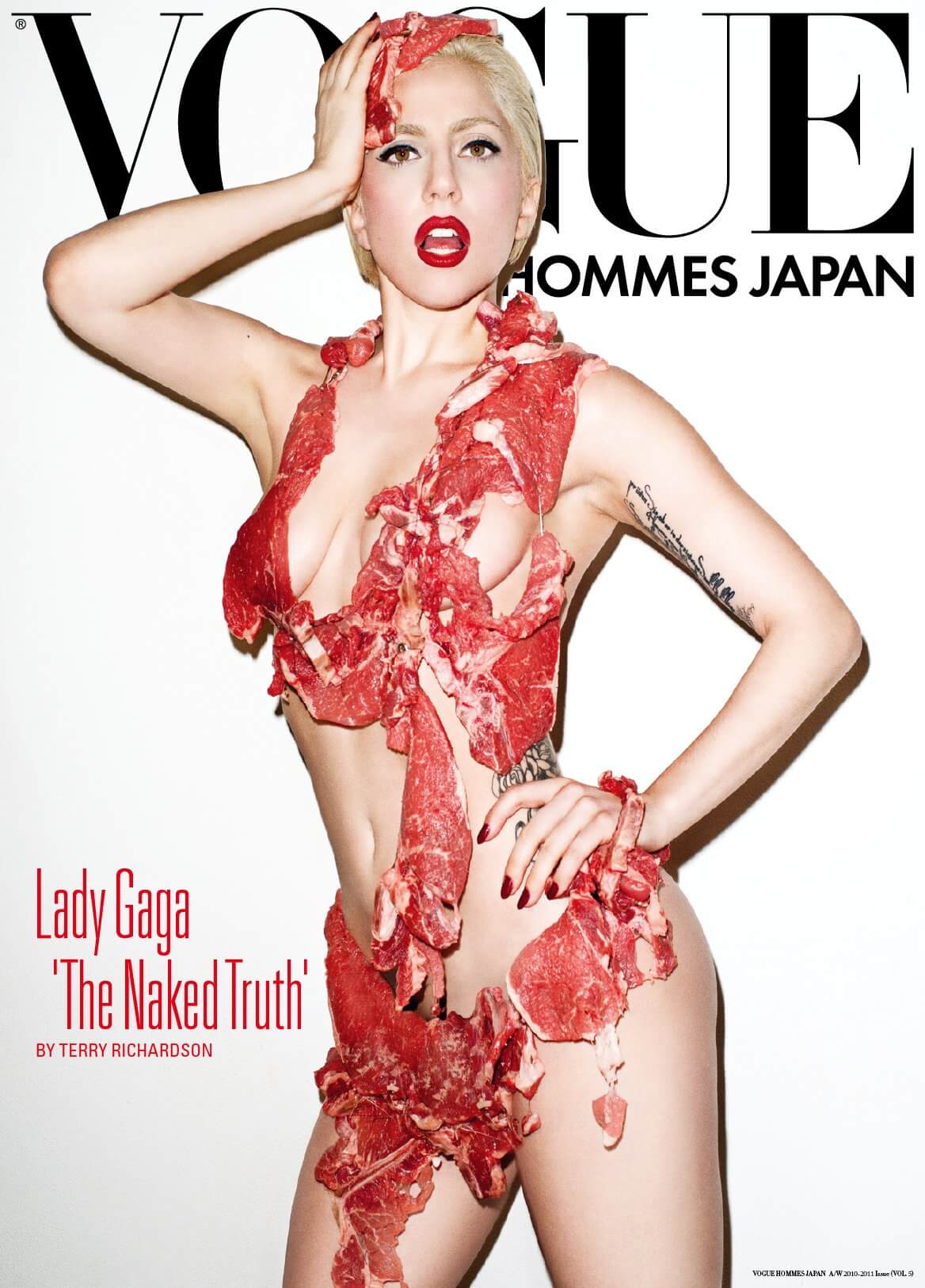 Lady Gaga's Meat Dress Cover for Vogue Hommes Japan (Fall/Winter 2010)